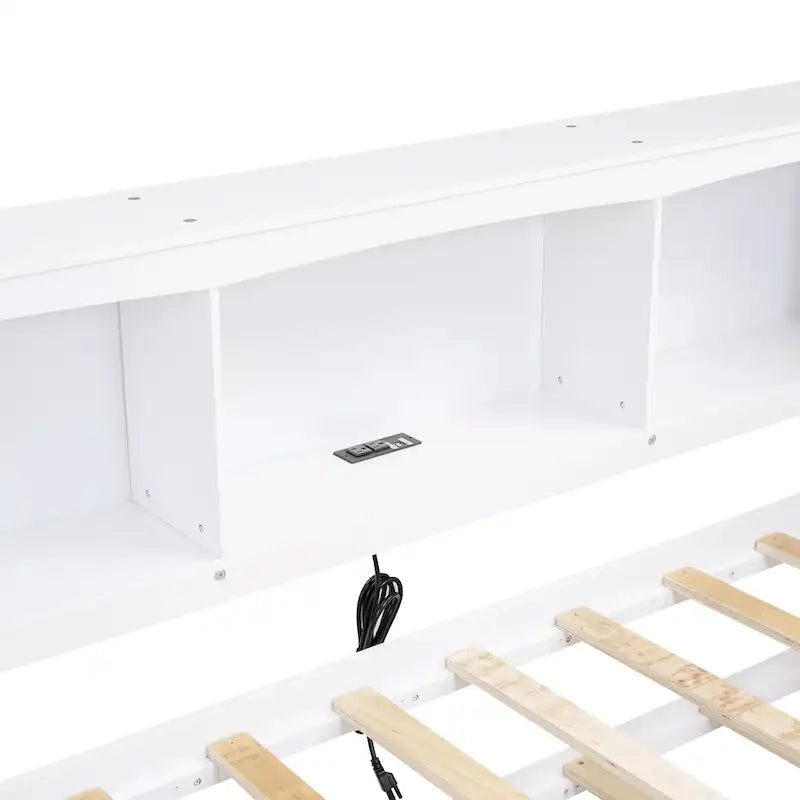 White/Wood Twin Daybed with Trundle, 5 Storage Cabinets & USB Charging – Sleeps 2