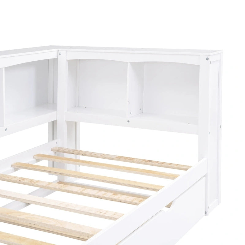 White/Wood Twin Daybed with Trundle, 5 Storage Cabinets & USB Charging – Sleeps 2