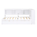 White/Wood Twin Daybed with Trundle, 5 Storage Cabinets & USB Charging – Sleeps 2