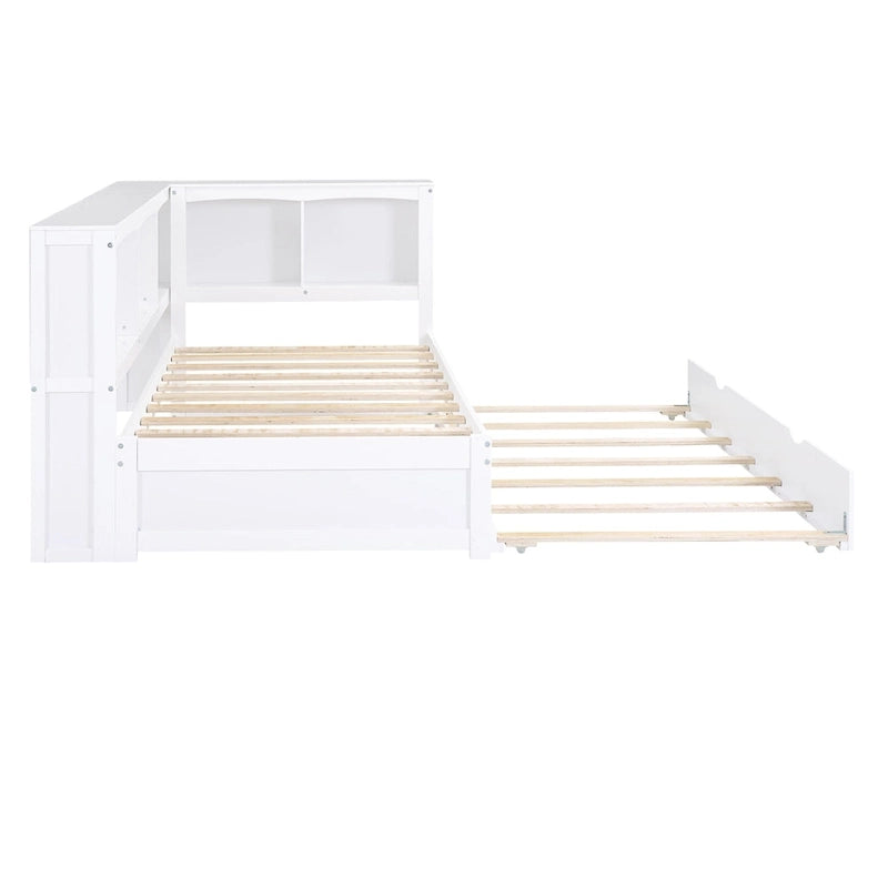 White/Wood Twin Daybed with Trundle, 5 Storage Cabinets & USB Charging – Sleeps 2