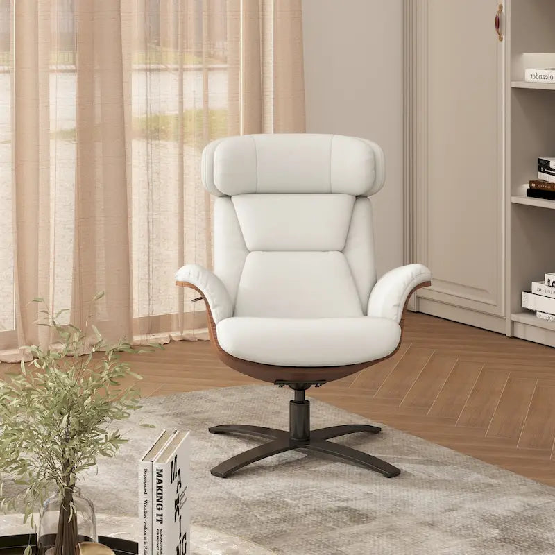 Brown Mid-Century Modern Genuine Leather Recliner Lounge Chair for 1