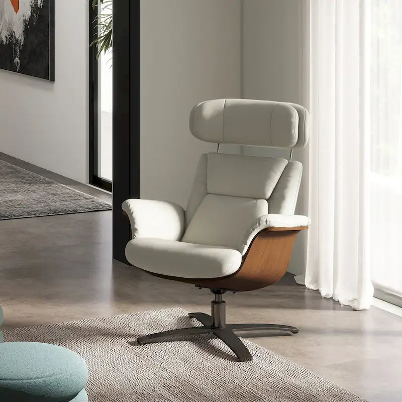 Brown Mid-Century Modern Genuine Leather Recliner Lounge Chair for 1