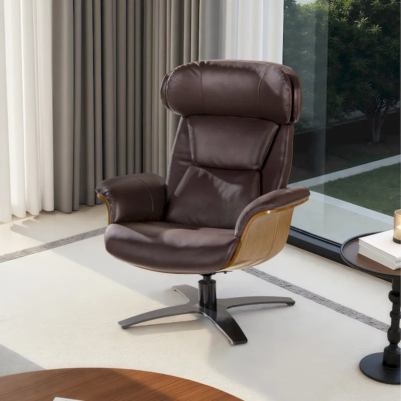 Brown Mid-Century Modern Genuine Leather Recliner Lounge Chair for 1