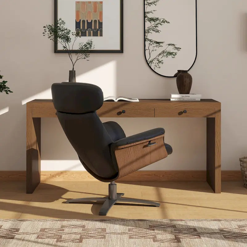Brown Mid-Century Modern Genuine Leather Recliner Lounge Chair for 1