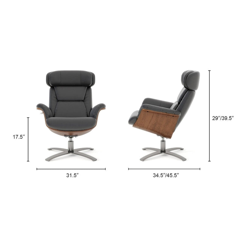 Brown Mid-Century Modern Genuine Leather Recliner Lounge Chair for 1