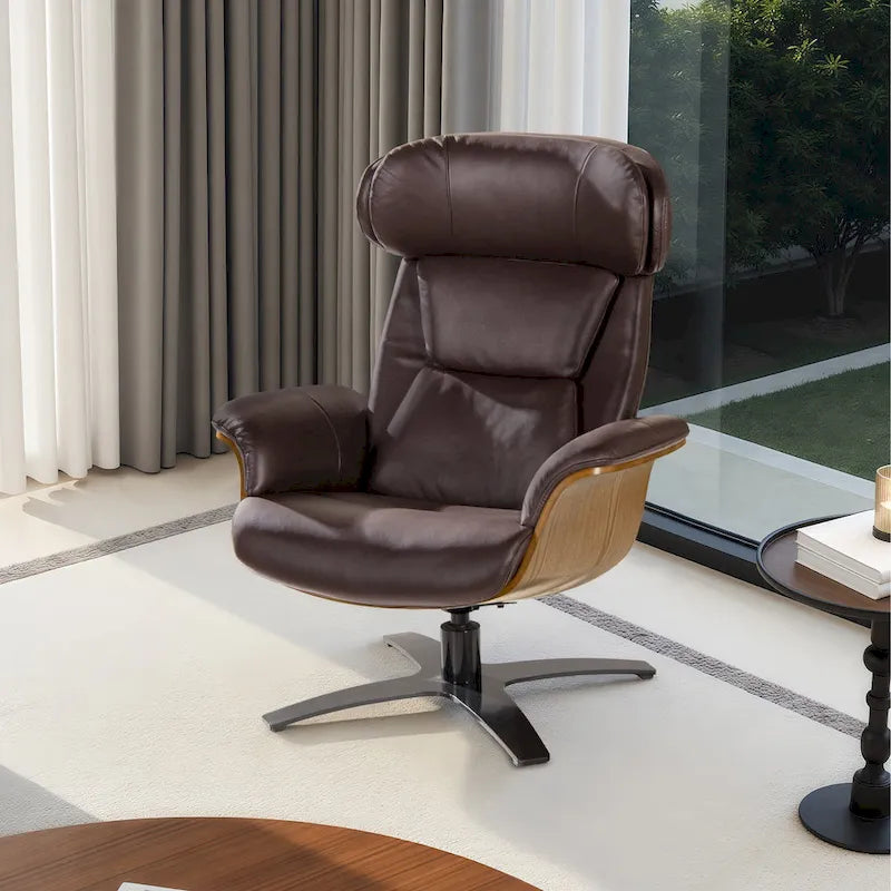 Brown Mid-Century Modern Genuine Leather Recliner Lounge Chair for 1