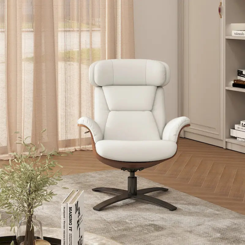 Brown Mid-Century Modern Genuine Leather Recliner Lounge Chair for 1