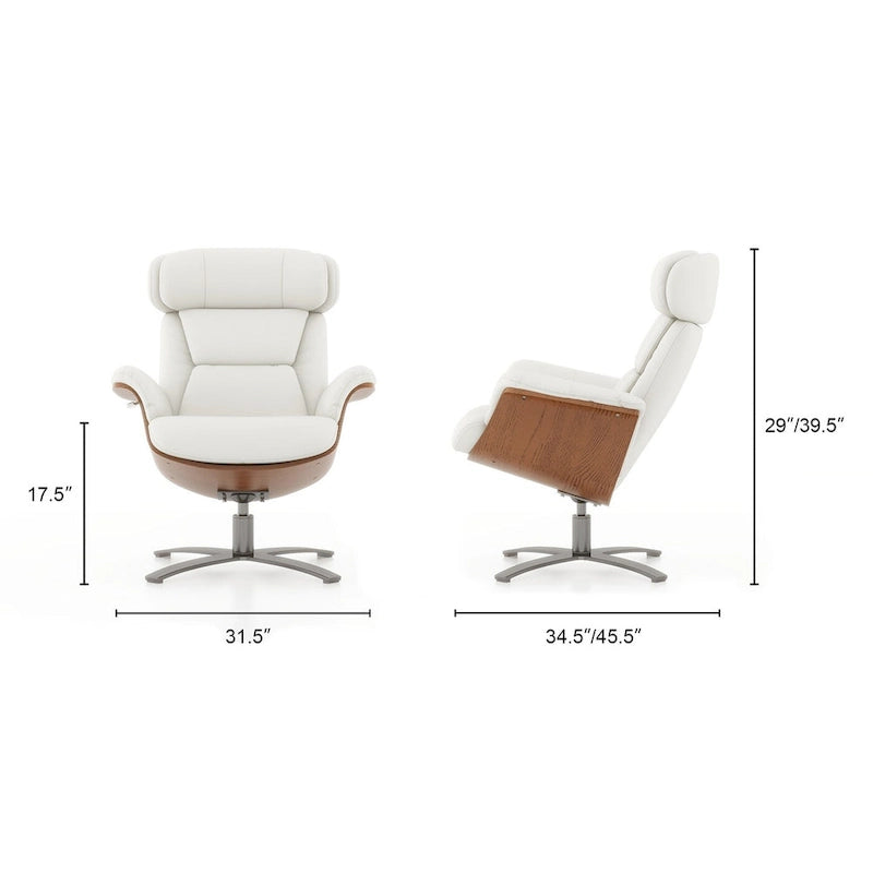 Brown Mid-Century Modern Genuine Leather Recliner Lounge Chair for 1