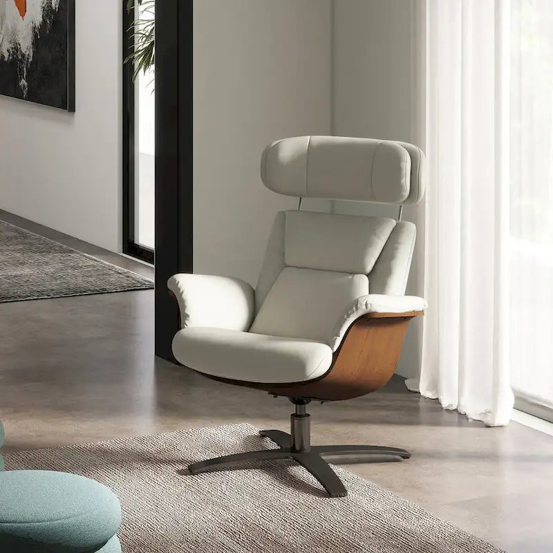 Brown Mid-Century Modern Genuine Leather Recliner Lounge Chair for 1