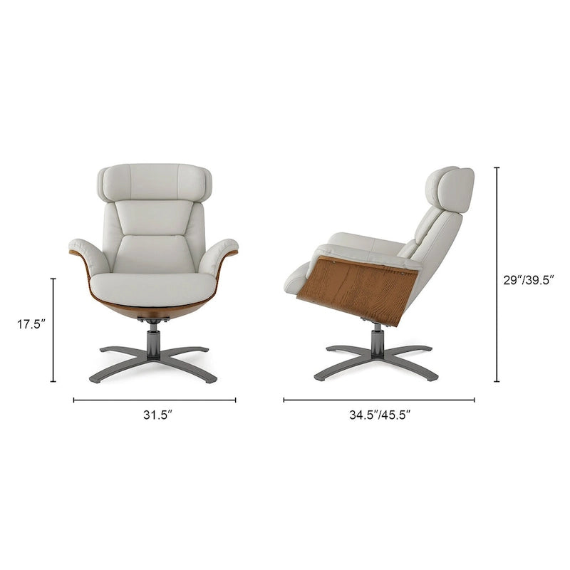 Brown Mid-Century Modern Genuine Leather Recliner Lounge Chair for 1