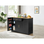 Kitchen Island with Tilt Out Trash Can Holder, Mobile Islands Table with Drawer, Adjustable Shelves & 3 Layer Open Side Racks
