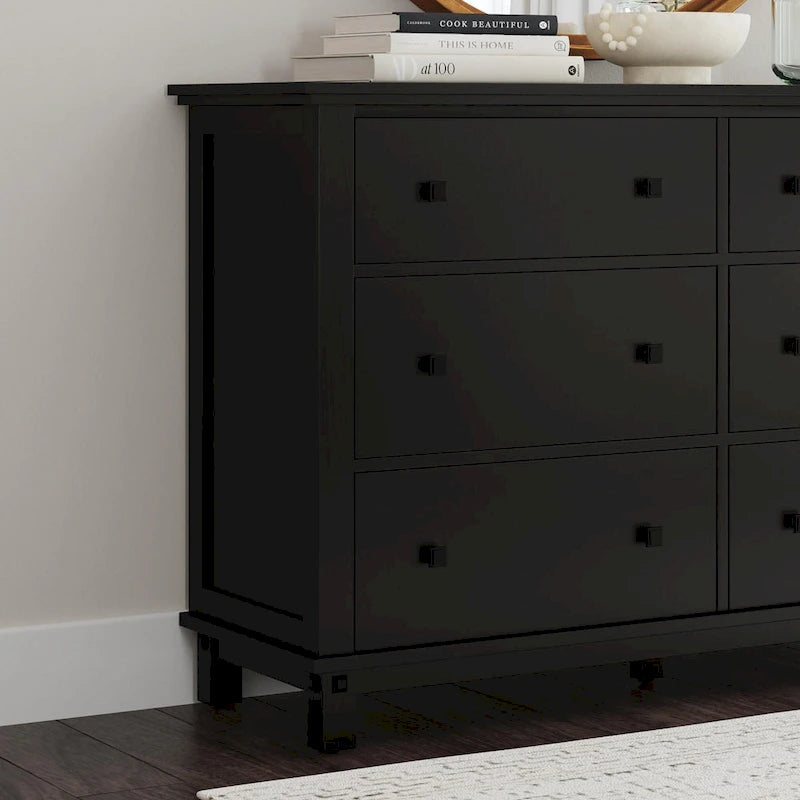 Black 6-Drawer Wood Dresser, 1-Person Bedroom Storage