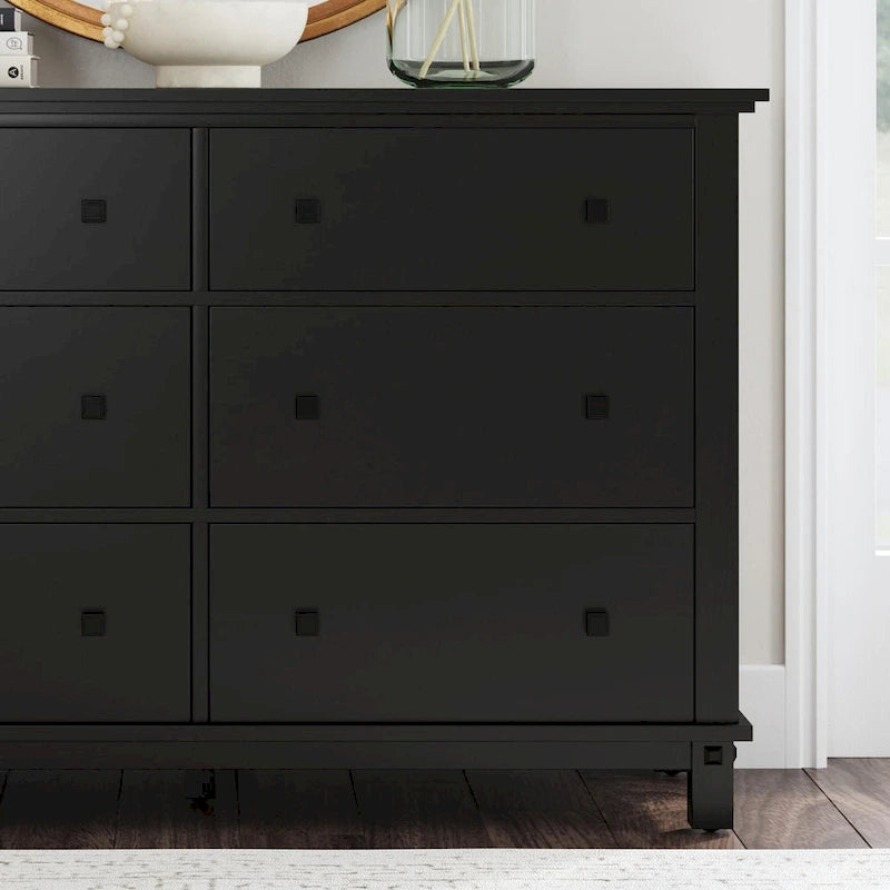 Black 6-Drawer Wood Dresser, 1-Person Bedroom Storage