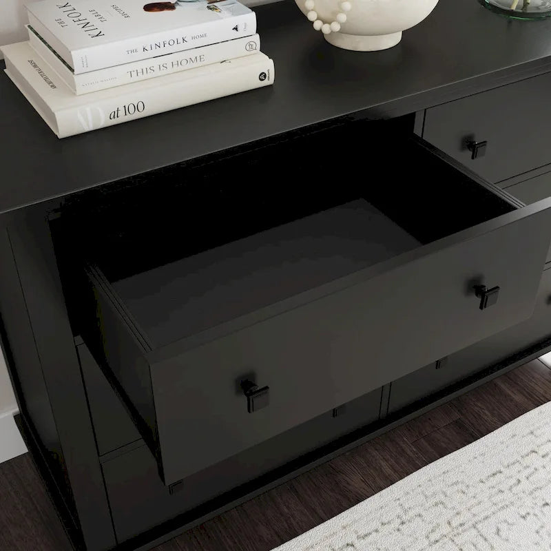 Black 6-Drawer Wood Dresser, 1-Person Bedroom Storage