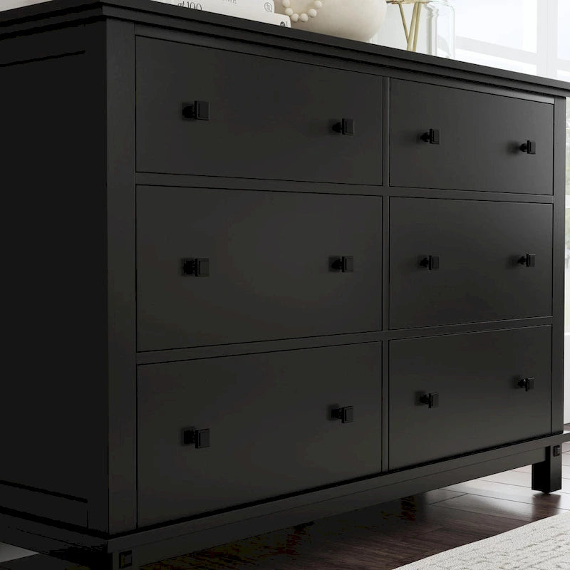 Black 6-Drawer Wood Dresser, 1-Person Bedroom Storage