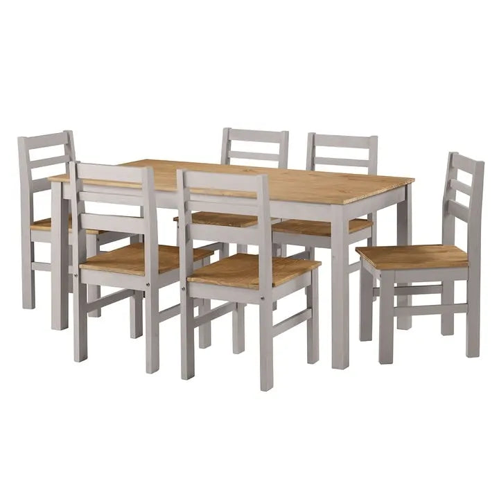 Gray/Brown Solid Pine Wood Rectangular Dining Table for 4-6, 59" W