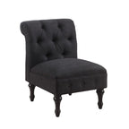 Grey Linen Chesterfield Slipper Chair, Button Tufted, Armless, 1-Seater
