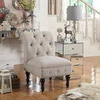 Grey Linen Chesterfield Slipper Chair, Button Tufted, Armless, 1-Seater