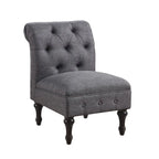 Grey Linen Chesterfield Slipper Chair, Button Tufted, Armless, 1-Seater