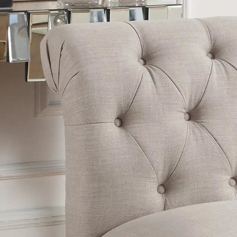 Grey Linen Chesterfield Slipper Chair, Button Tufted, Armless, 1-Seater