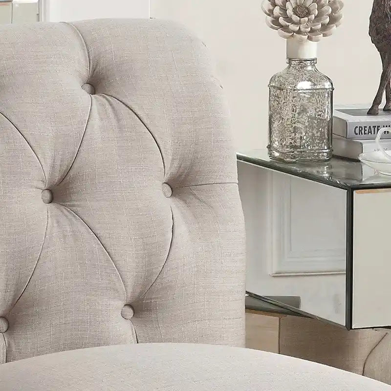 Grey Linen Chesterfield Slipper Chair, Button Tufted, Armless, 1-Seater