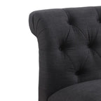 Grey Linen Chesterfield Slipper Chair, Button Tufted, Armless, 1-Seater