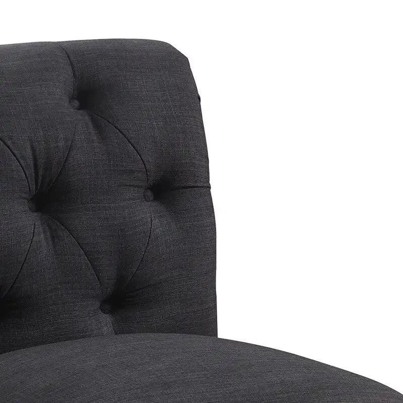 Grey Linen Chesterfield Slipper Chair, Button Tufted, Armless, 1-Seater