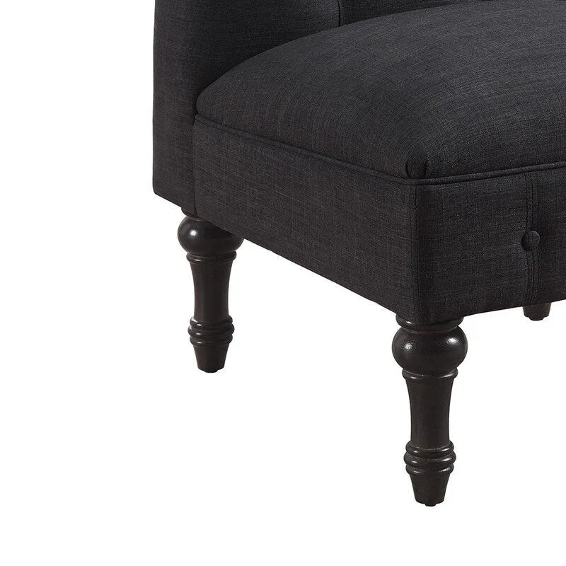 Grey Linen Chesterfield Slipper Chair, Button Tufted, Armless, 1-Seater