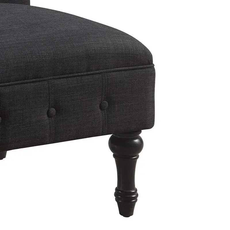 Grey Linen Chesterfield Slipper Chair, Button Tufted, Armless, 1-Seater