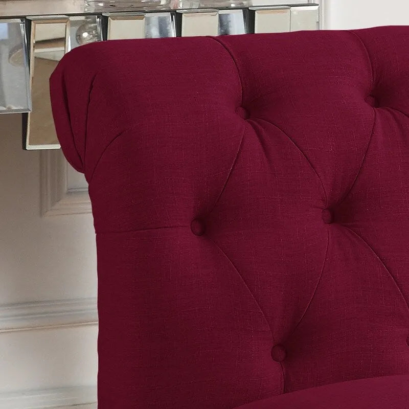 Grey Linen Chesterfield Slipper Chair, Button Tufted, Armless, 1-Seater