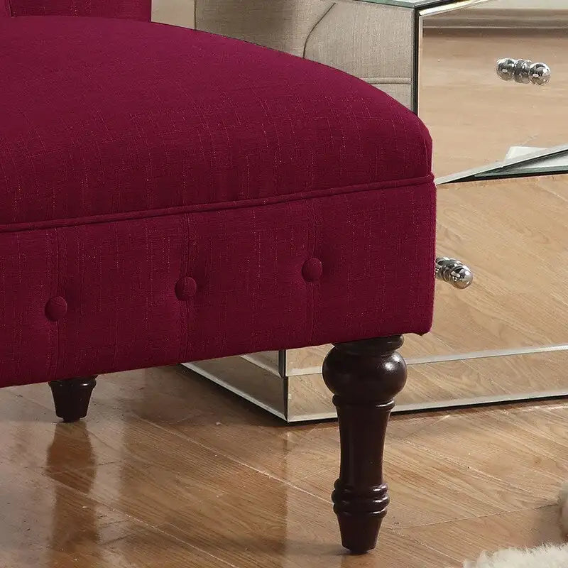 Grey Linen Chesterfield Slipper Chair, Button Tufted, Armless, 1-Seater