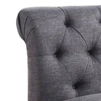 Grey Linen Chesterfield Slipper Chair, Button Tufted, Armless, 1-Seater