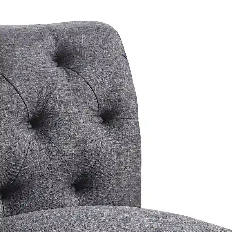 Grey Linen Chesterfield Slipper Chair, Button Tufted, Armless, 1-Seater