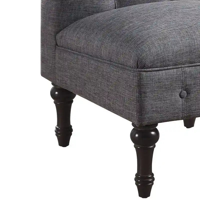Grey Linen Chesterfield Slipper Chair, Button Tufted, Armless, 1-Seater