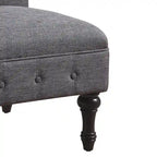 Grey Linen Chesterfield Slipper Chair, Button Tufted, Armless, 1-Seater