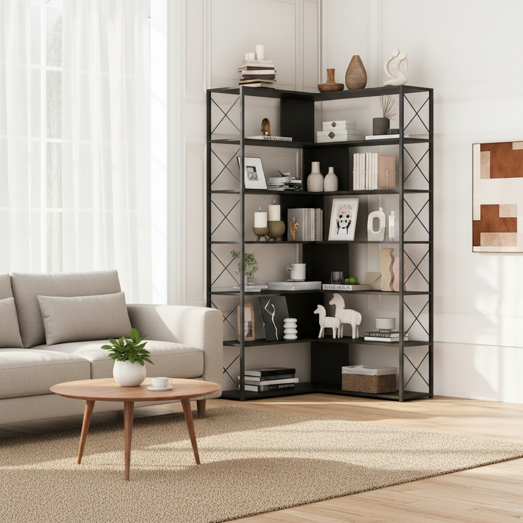 L-Shaped Corner 7-Tier Bookcase