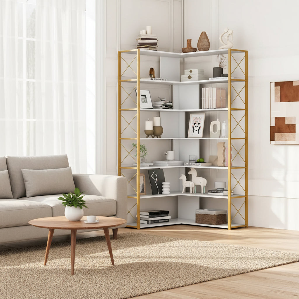 L-Shaped Corner 7-Tier Bookcase