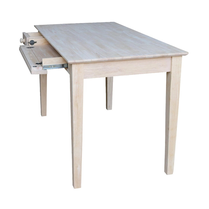 Unfinished/Espresso Solid Rubberwood Computer Desk with Flip-Down Drawer, 1-Person