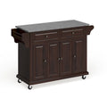Brown Mahogany Kitchen Cart with Gray Granite Top & Storage, Mobile