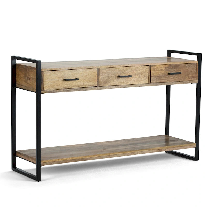 Natural Industrial Console Table, Solid Mango Wood & Metal, 54"W