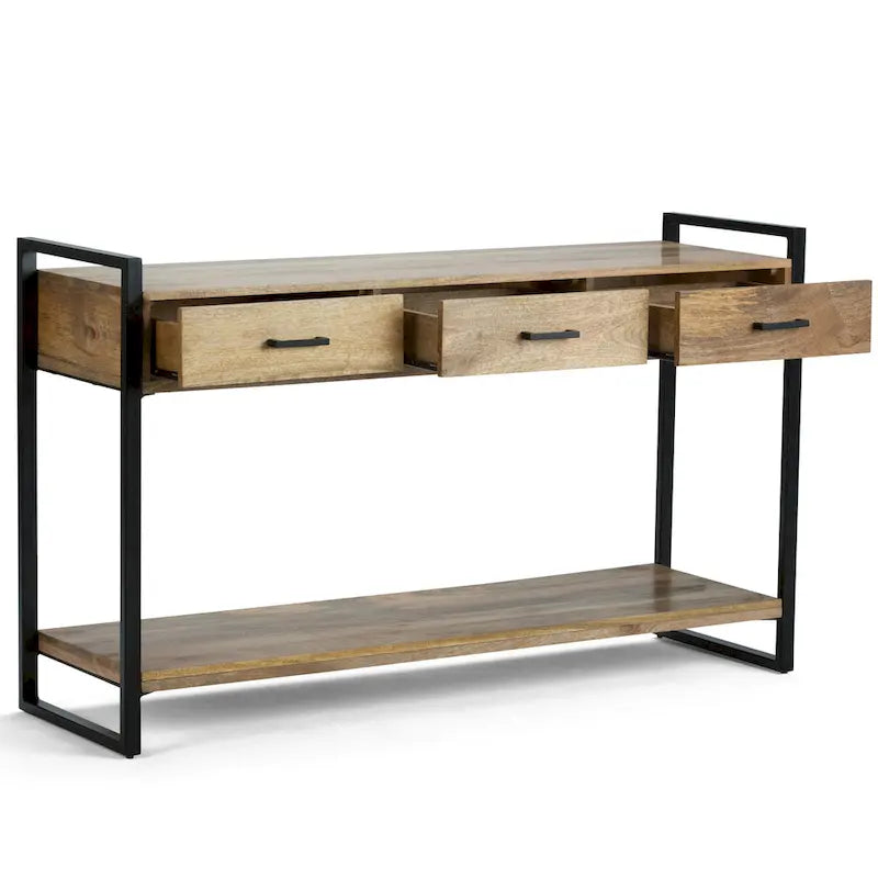 Natural Industrial Console Table, Solid Mango Wood & Metal, 54"W