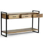 Natural Industrial Console Table, Solid Mango Wood & Metal, 54"W