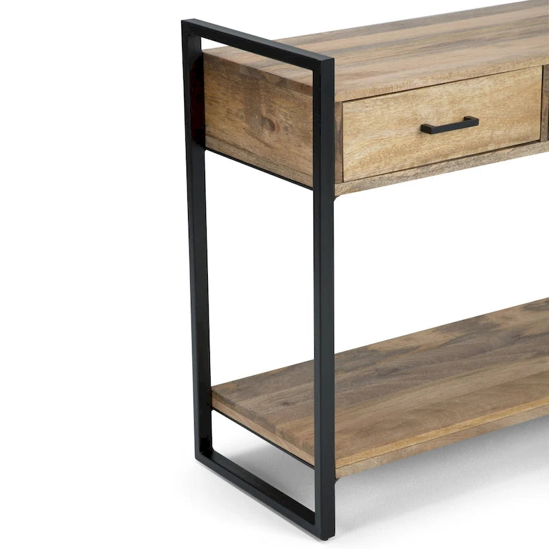 Natural Industrial Console Table, Solid Mango Wood & Metal, 54"W