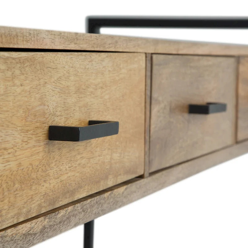 Natural Industrial Console Table, Solid Mango Wood & Metal, 54"W