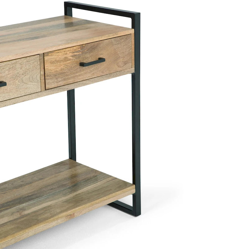 Natural Industrial Console Table, Solid Mango Wood & Metal, 54"W