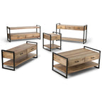 Natural Industrial Console Table, Solid Mango Wood & Metal, 54"W