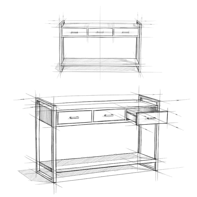 Natural Industrial Console Table, Solid Mango Wood & Metal, 54"W