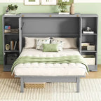 Queen-size bed with shelves, drawers and USB ports, grey