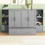 Queen-size bed with shelves, drawers and USB ports, grey