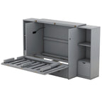 Queen-size bed with shelves, drawers and USB ports, grey